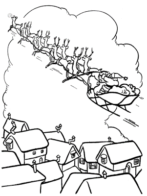 Santas-Sleigh-and-Reindeers-Coloring-Page (kids)