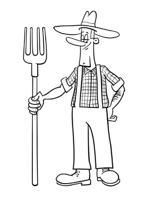Cartoon-Farmer-with-Pitchfork-Coloring-Page (kids)