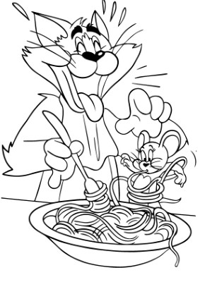 Tom-and-Jerry-Eating-Pasta-Coloring-Page (kids)