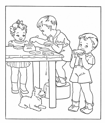 Kids-making-Peanut-Butter-Sandwiches-Coloring-Page (kids)