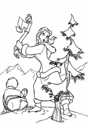 Belle-Chopping-Down-Christmas-Tree-Coloring-Page (kids)
