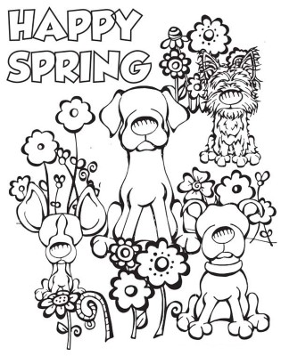 Happy-Spring-Dogs-Coloring-Page (kids)