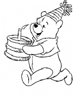 Pooh-Bear-with-Cake-and-Candle-Coloring-Page (kids)