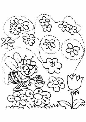 Busy-Bee-in-Spring-Coloring-Page (kids)