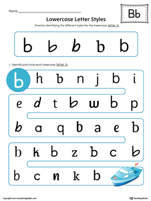 Lowercase-Letter-B-Styles-Worksheet-Color