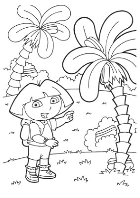 Dora-and-Trees-Coloring-Page (kids)