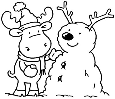 Moose-Building-Snowman-Coloring-Page (kids)