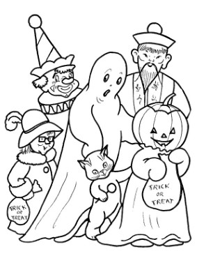 Trick-Or-Treat-Group-Coloring-Page (kids)
