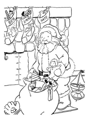 Santa-Leaving-Presents-in-Christmas-Stocking-Coloring-Page (kids)