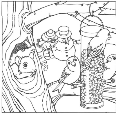 Winter-Scene-Animals-Coloring-page-for-Adults (kids)