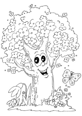 Happy-Spring-Tree-Coloring-Page (kids)