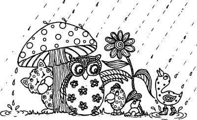 Cute-Animals-Hiding-from-Rain-Coloring-Page (kids)