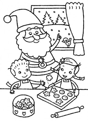 Children-Baking-Christmas-Cookies-Coloring-Page (kids)