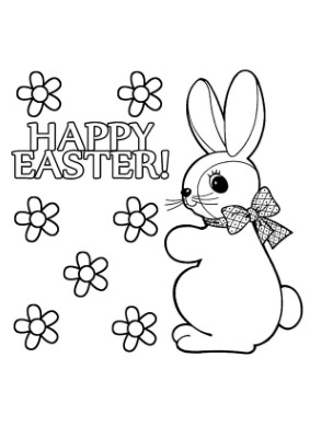 Happy-Easter-Bunny-with-Flowers-Coloring-Page (kids)