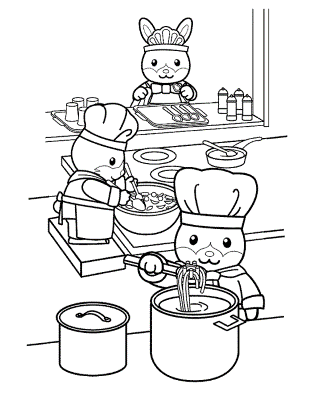 Cute-Cartoon-Chefs-Cooking-Pasta-Dinner-Coloring-Page (kids)