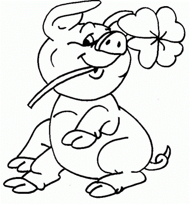 Pig-Four-Leaf-Clover-Coloring-Page (kids)