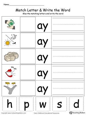AY-Word-Family-Match-Letter-and-Write-the-Word-Color