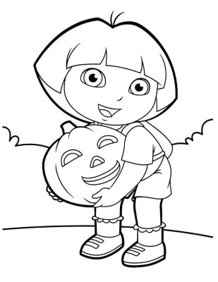 Dora-with-a-Pumpkin-Coloring-Page (kids)