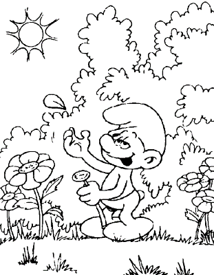 Smurf-in-Spring-Coloring-Page (kids)