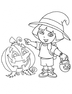 Cute-Dora-Halloween-Coloring-Page (kids)